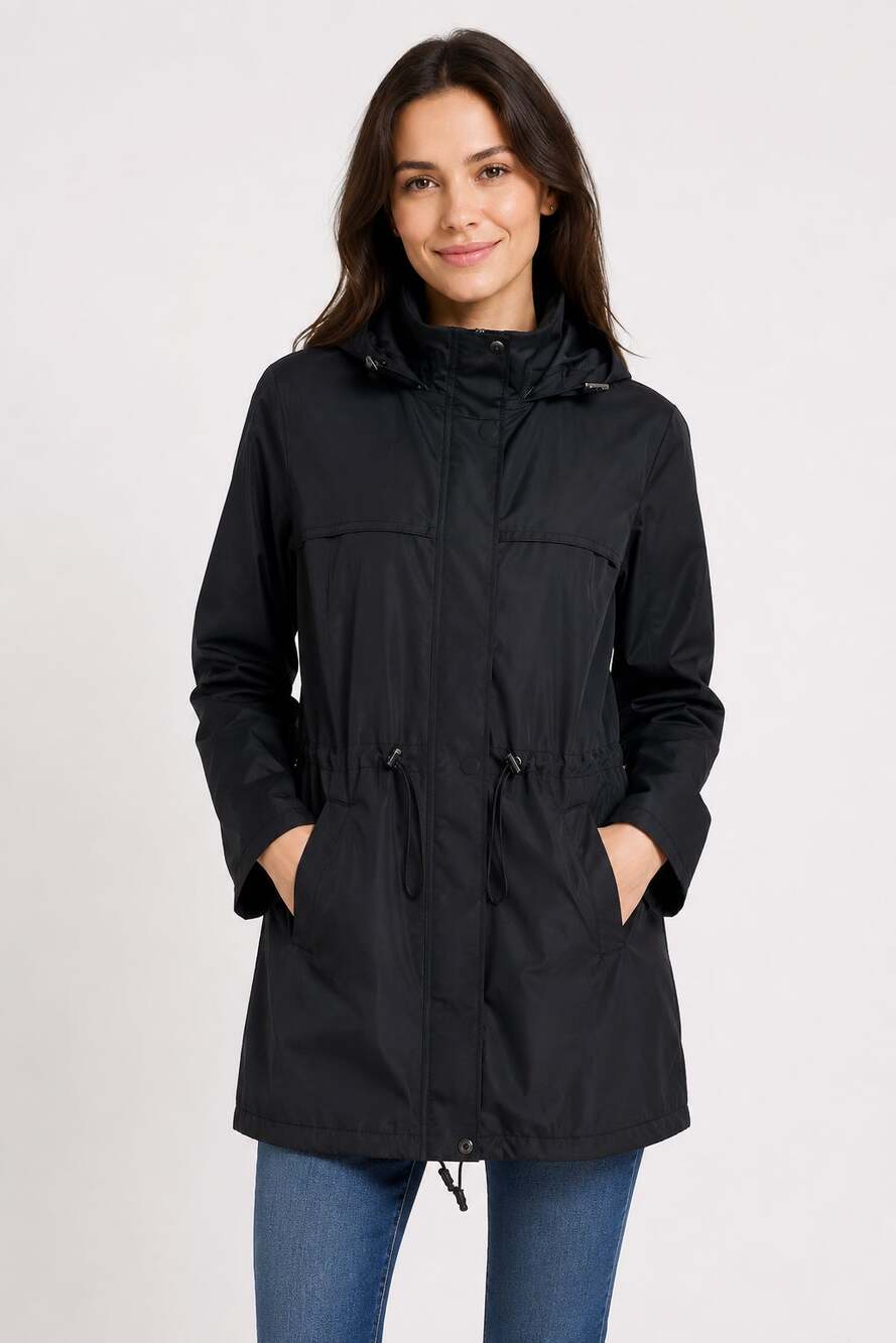 Theory Compactable Hood Anorak Parka Rain Jacket Black Zip Up Womens Size Large